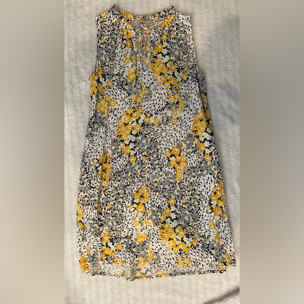 LOFT summer tank sundress with pockets, yellow and blue floral, size XXSP